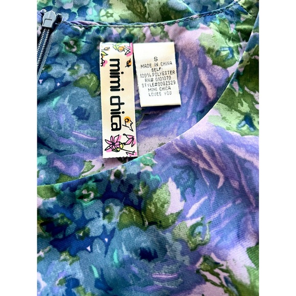 NWOT Blue Purple Floral Dress | Mimi Chica Size Small Retro Inspired Twee Preppy - Picture 4 of 4